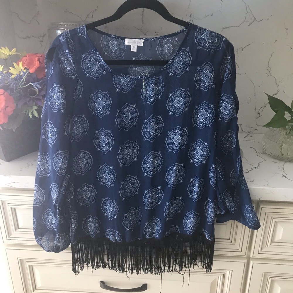 Cute Boho Style Navy Blue Top